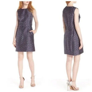 J Crew Sheath Dress Women's 0 Metallic Navy Purple Flowers Mini Sleeveless